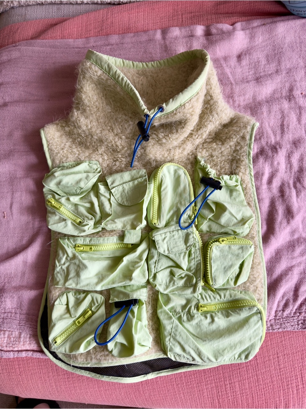 KkCo Multi-Pocket Vest in Butter Yellow & Light Lime